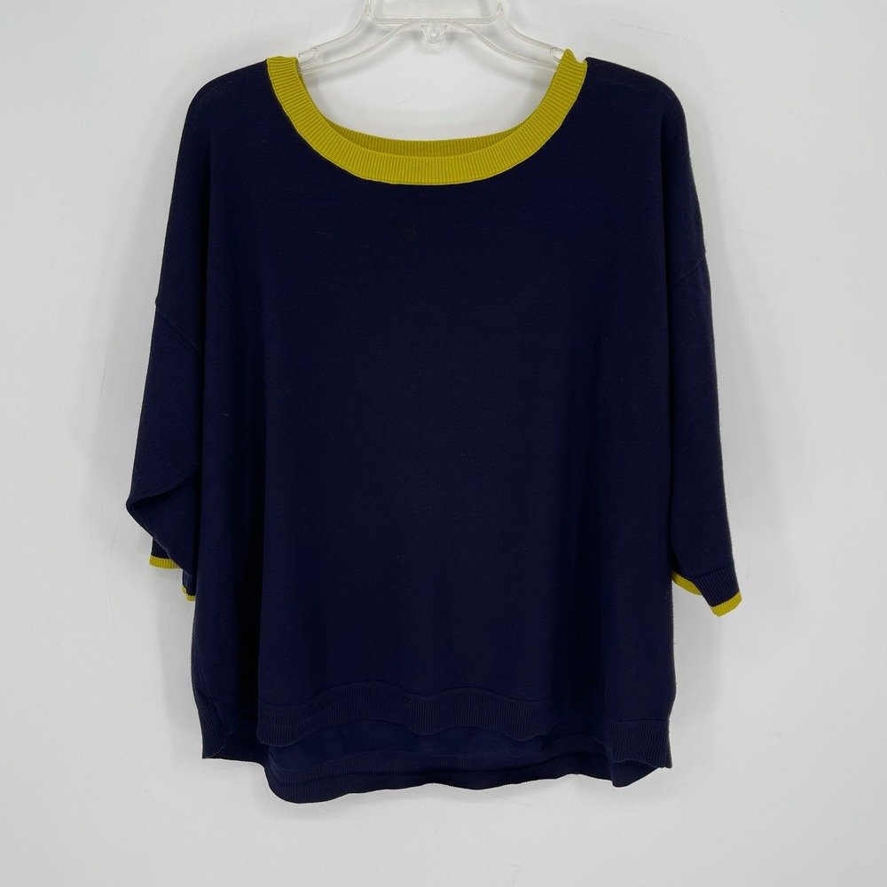 Navy and Lime Trim Women's Sweater